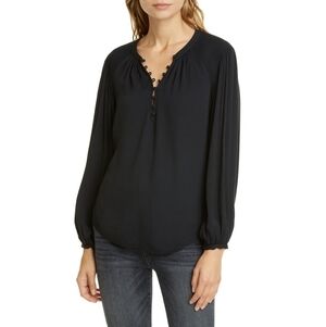 Joie Addalla blouse black crepe poet sleeves top women's size medium